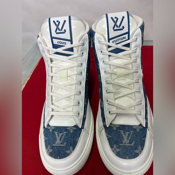 Louis Vuitton Charlie Trainer Sneaker Denim Blue White High Top Original LV - Picture 9 of 12
